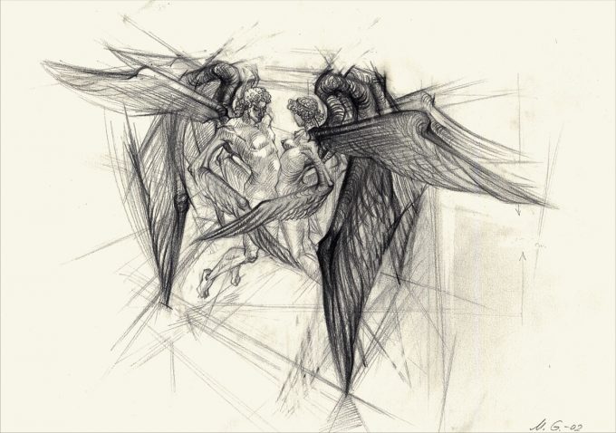 The cherubim whose bodies were intertwined (Lead pencil on paper 42/30)